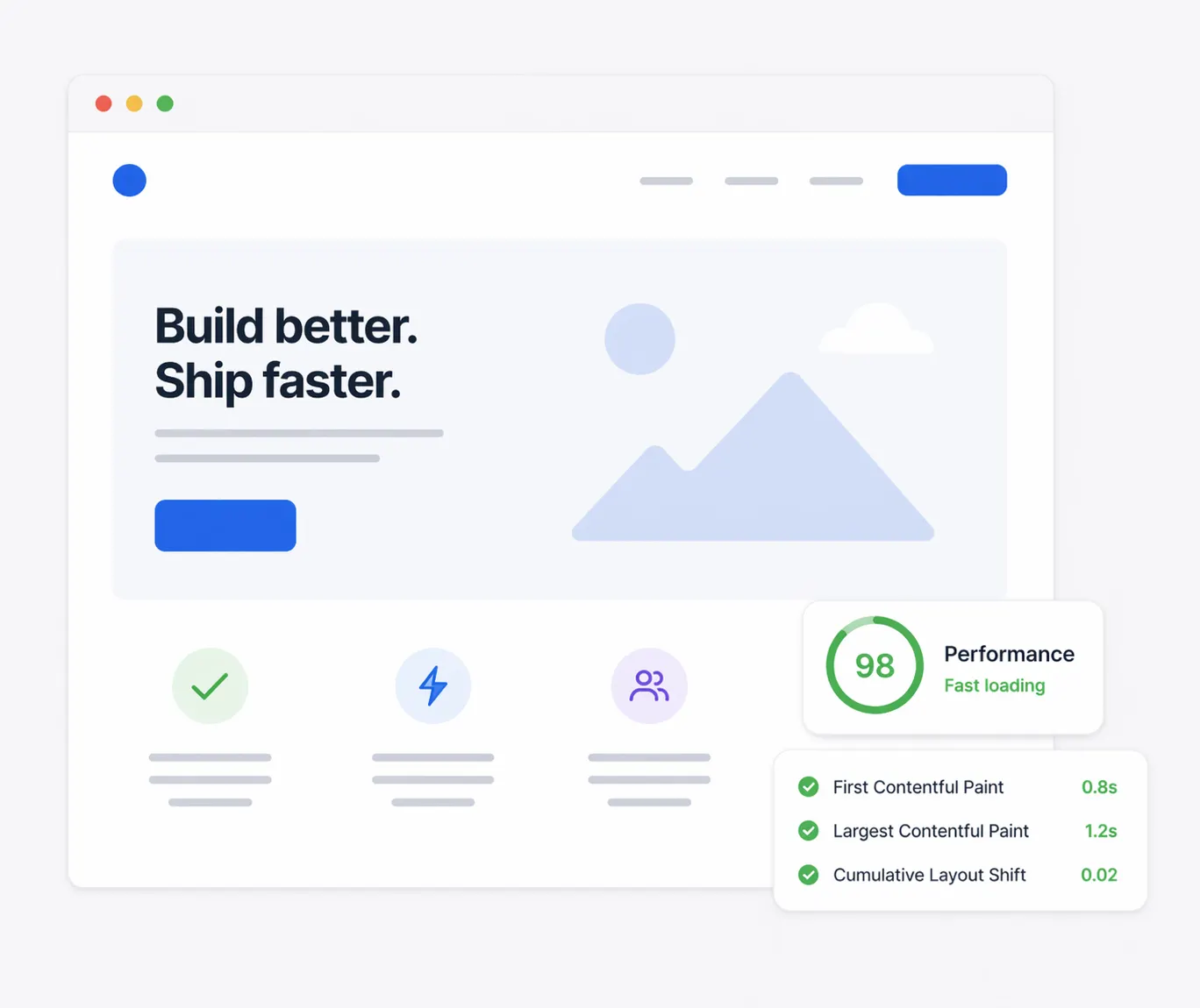 A landing page with lighthouse performance scores