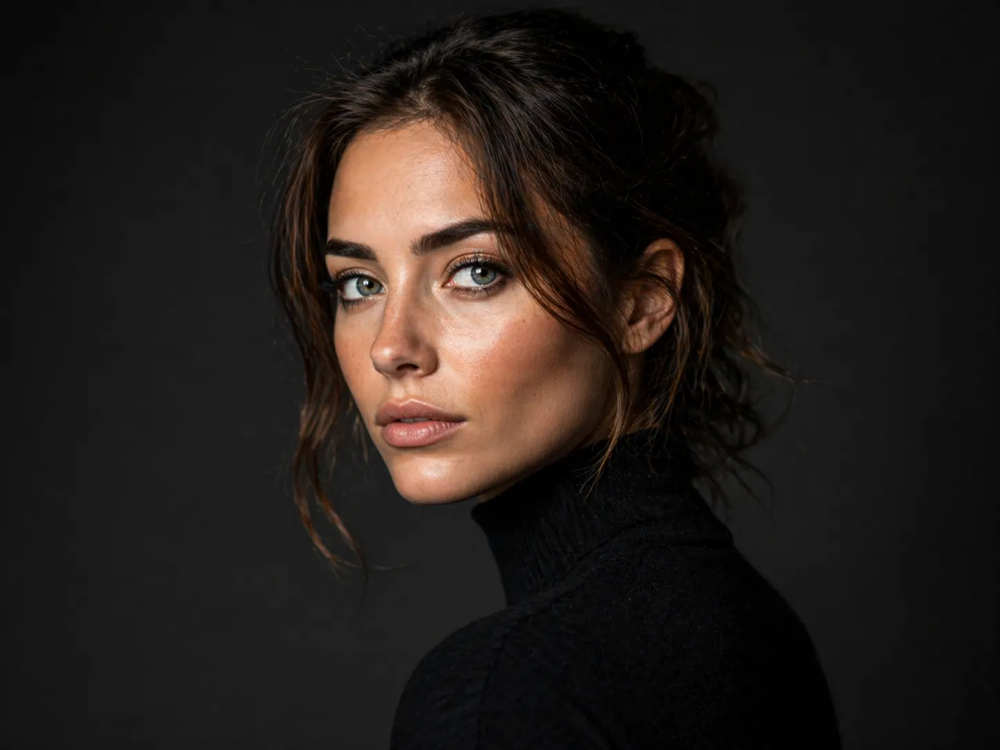 A high-contrast portrait with soft studio lighting