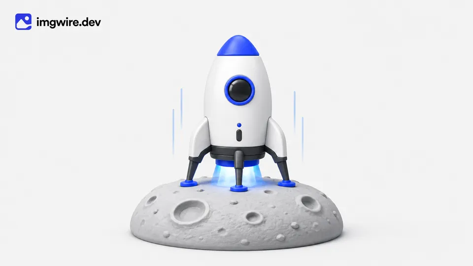 Rocket landing on the moon with the Imgwire logo